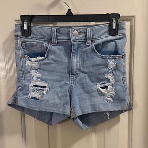 Aeropostale, Light-wash High Rise Midi Distressed Jean Shorts